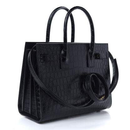Saint Laurent Calfskin Crocodile Embossed Baby Sac De Jour Black 3 of 8
