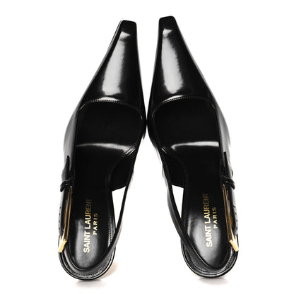 Saint Laurent Glazed Calfskin Lee Slingback Pumps 38 Black 2 of 9