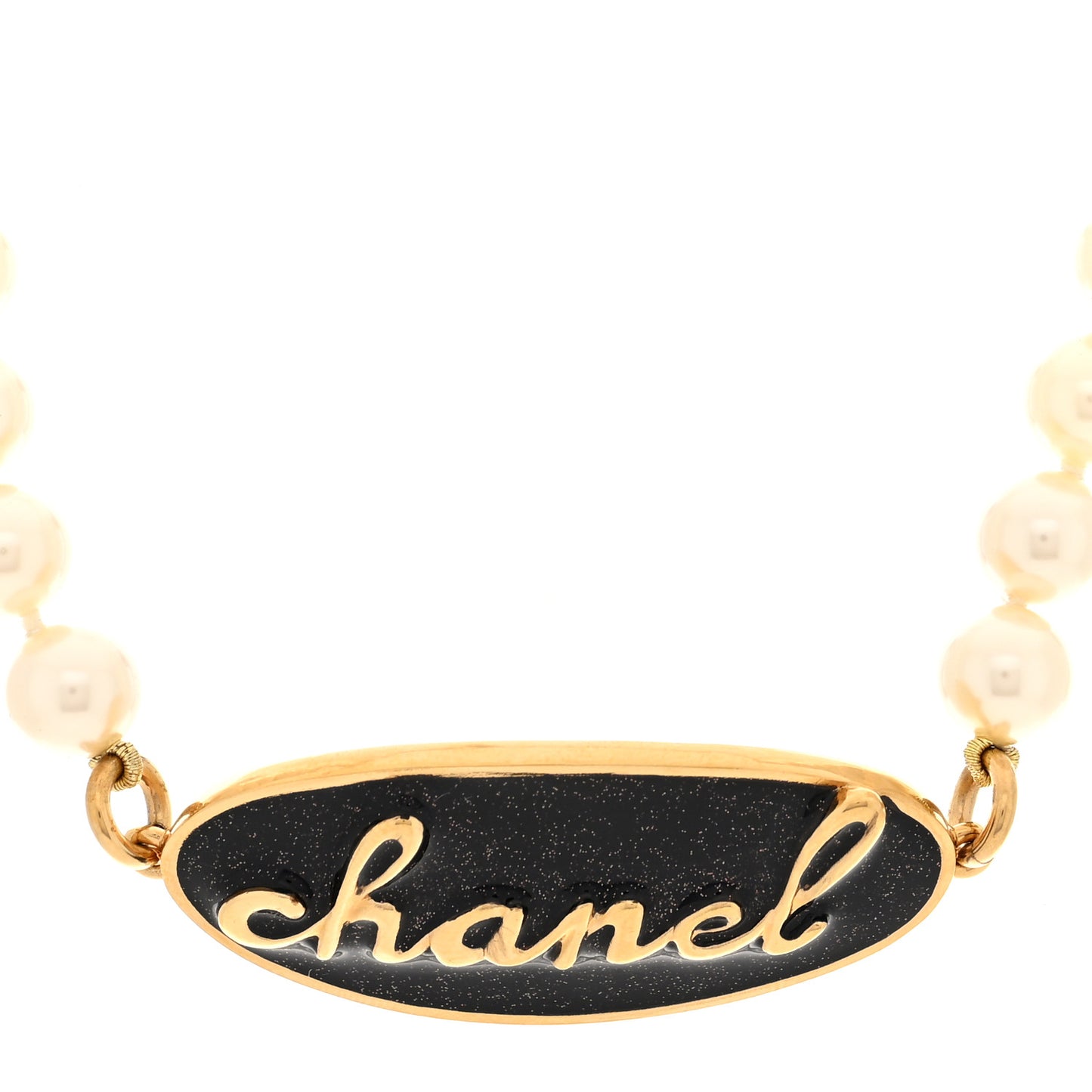 Pearl Metal Resin Logo Choker Gold Black Pearly White