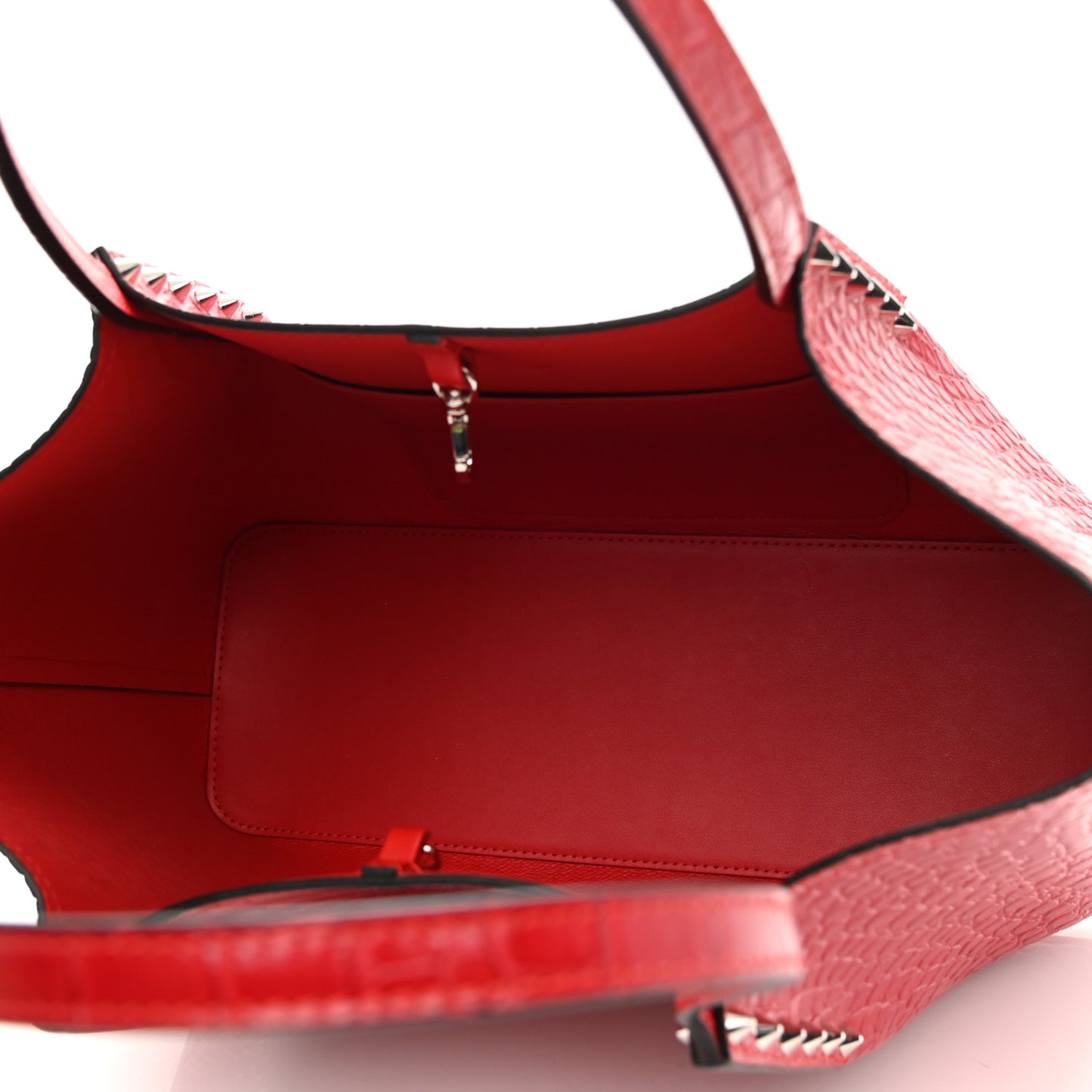 Crocodile Embossed Calfskin Spiked Small Cabarock Shopper Tote Red