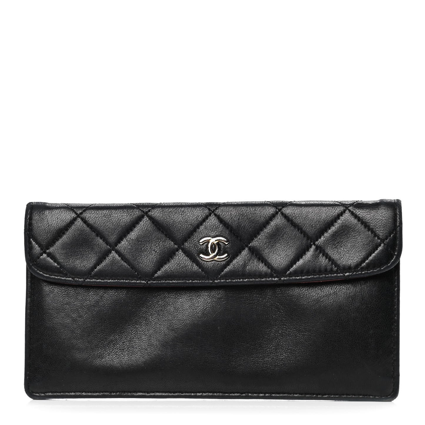 Calfskin Quilted CC Flap Clutch Black