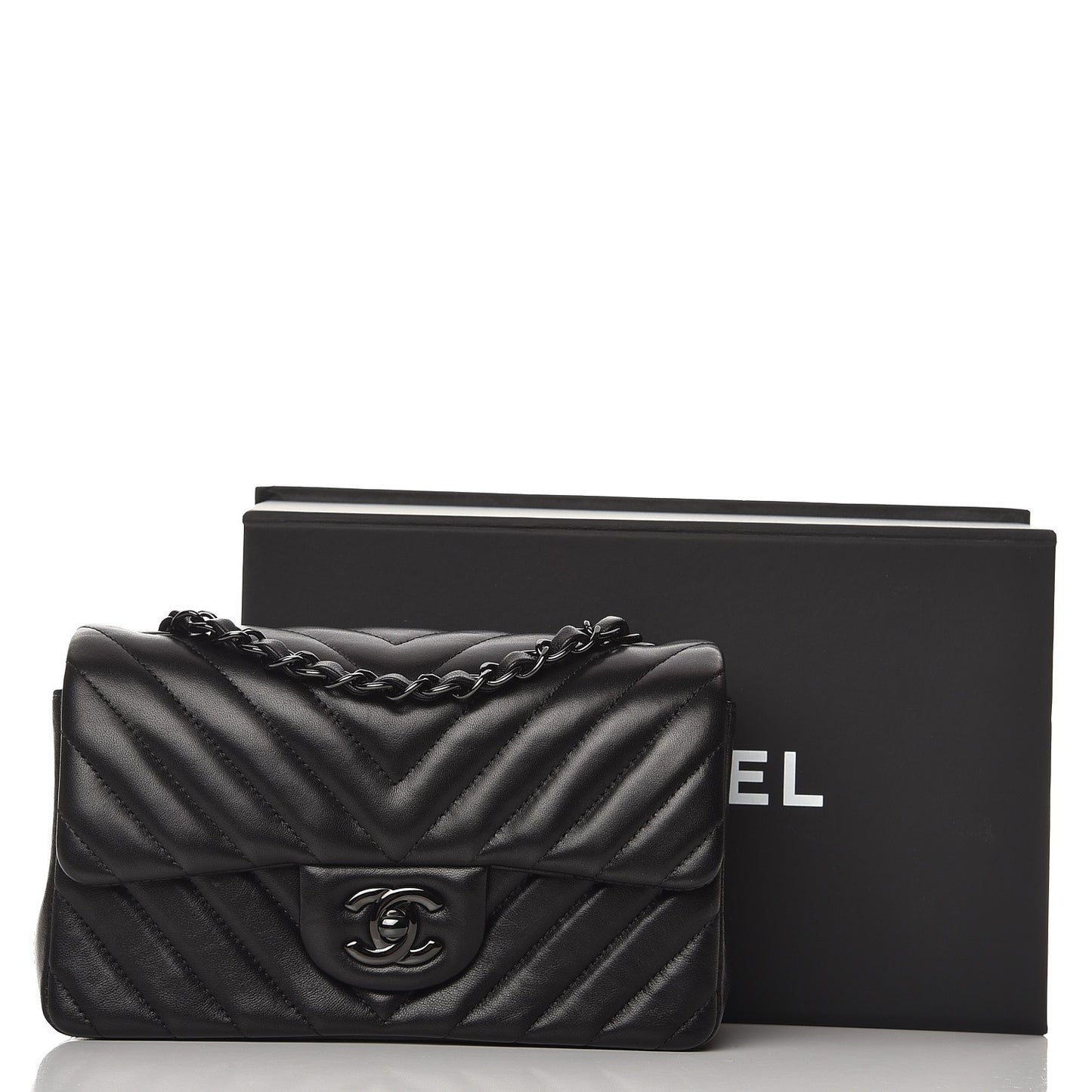 Lambskin Chevron Quilted Mini Rectangular Flap So Black