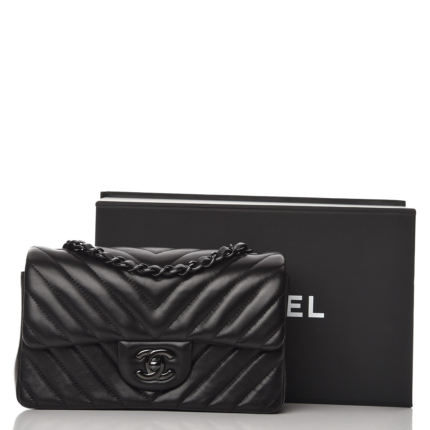 Chanel Lambskin Chevron Quilted Mini Rectangular Flap So Black 8 of 8