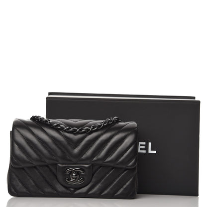 Chanel Lambskin Chevron Quilted Mini Rectangular Flap So Black 8 of 8