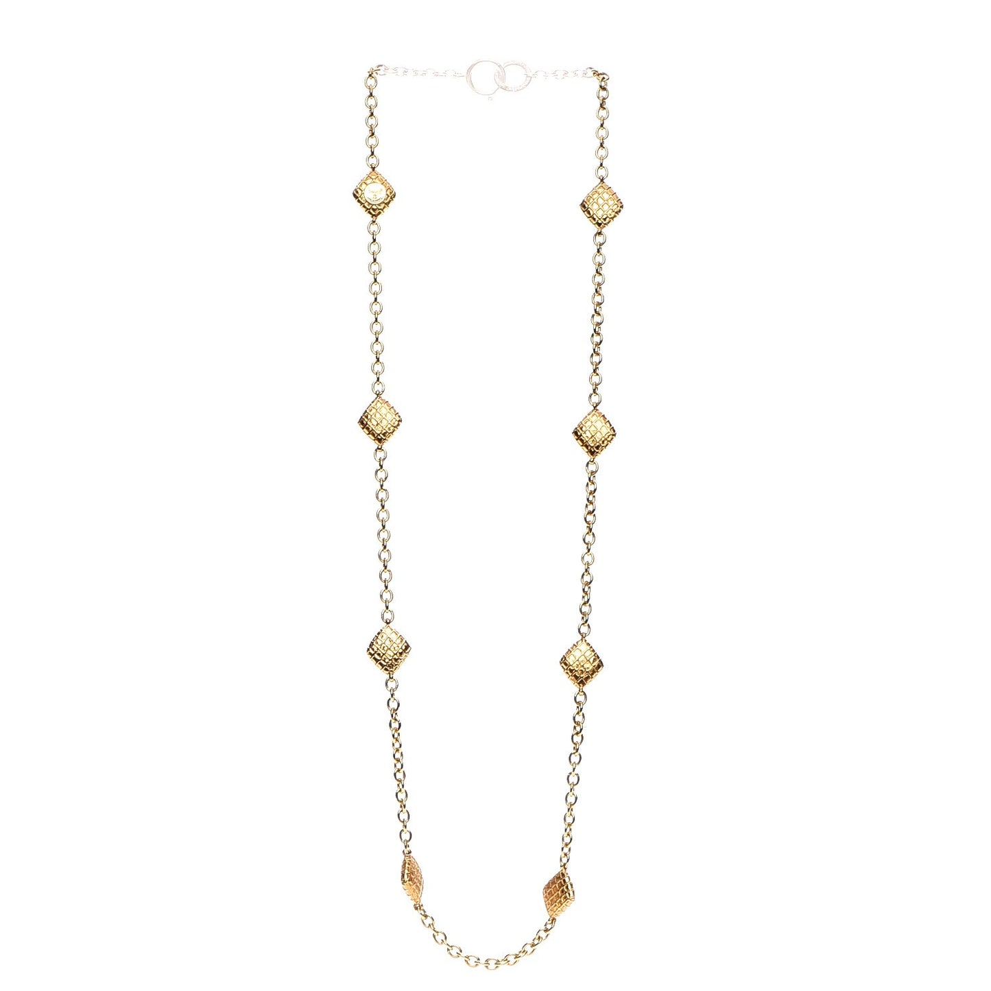 Quilted Long Chain Necklace Gold