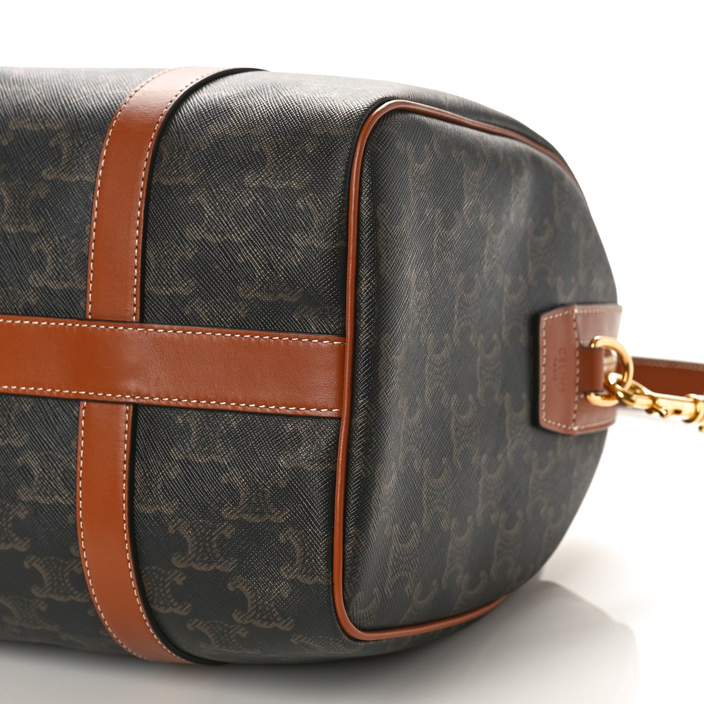 Triomphe Canvas Calfskin Boston Bag Tan