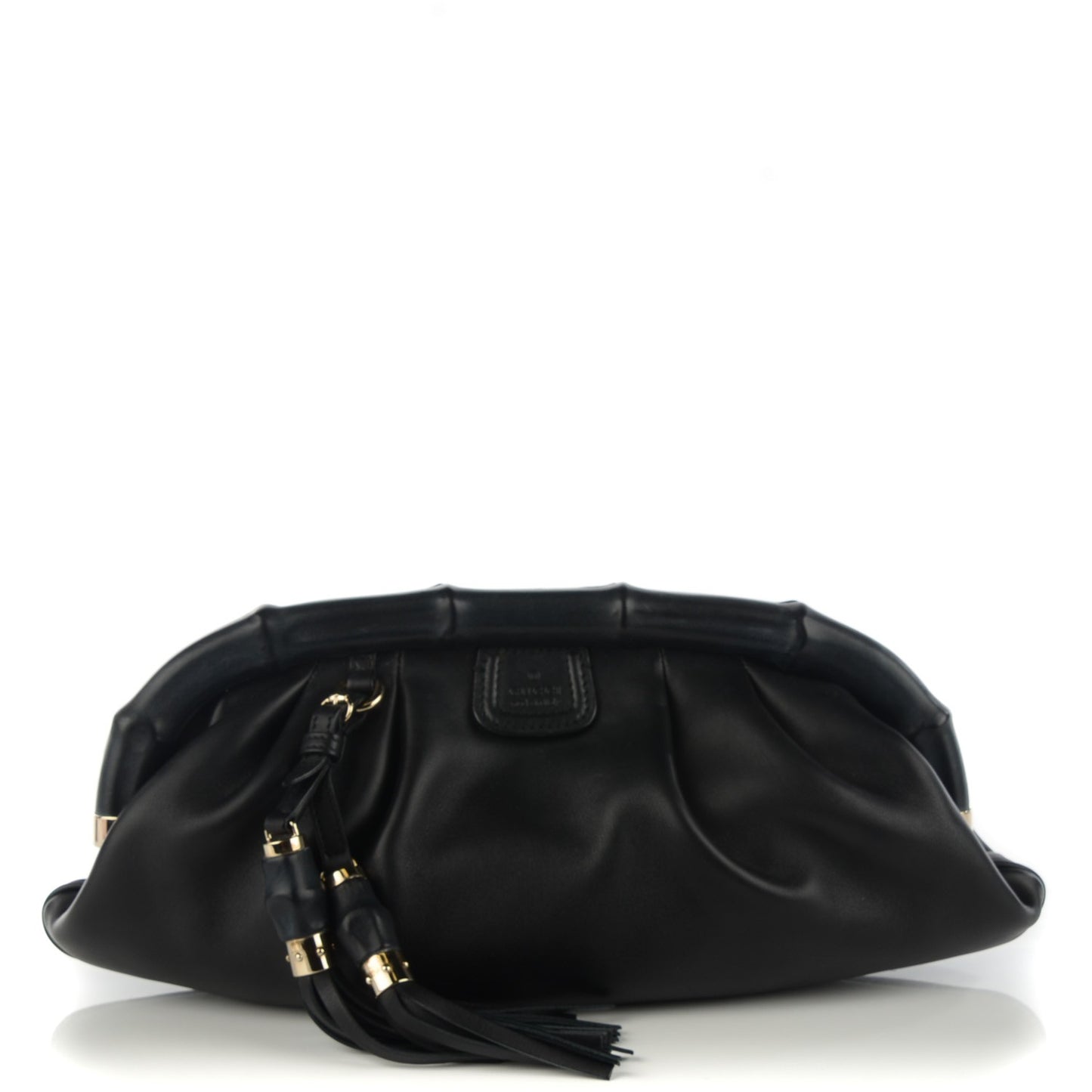 Calfskin Bamboo Frame Top Tassel Clutch Black