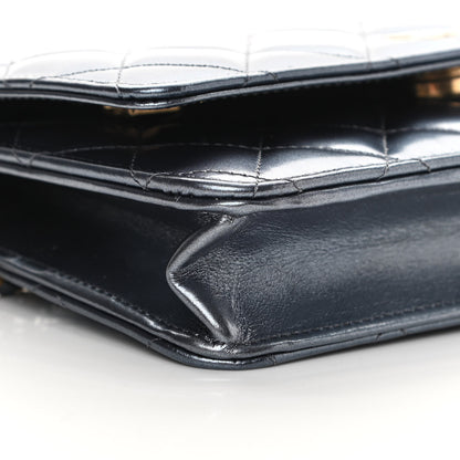 Chanel Metallic Lambskin Wallet On Chain WOC Blue 10 of 14