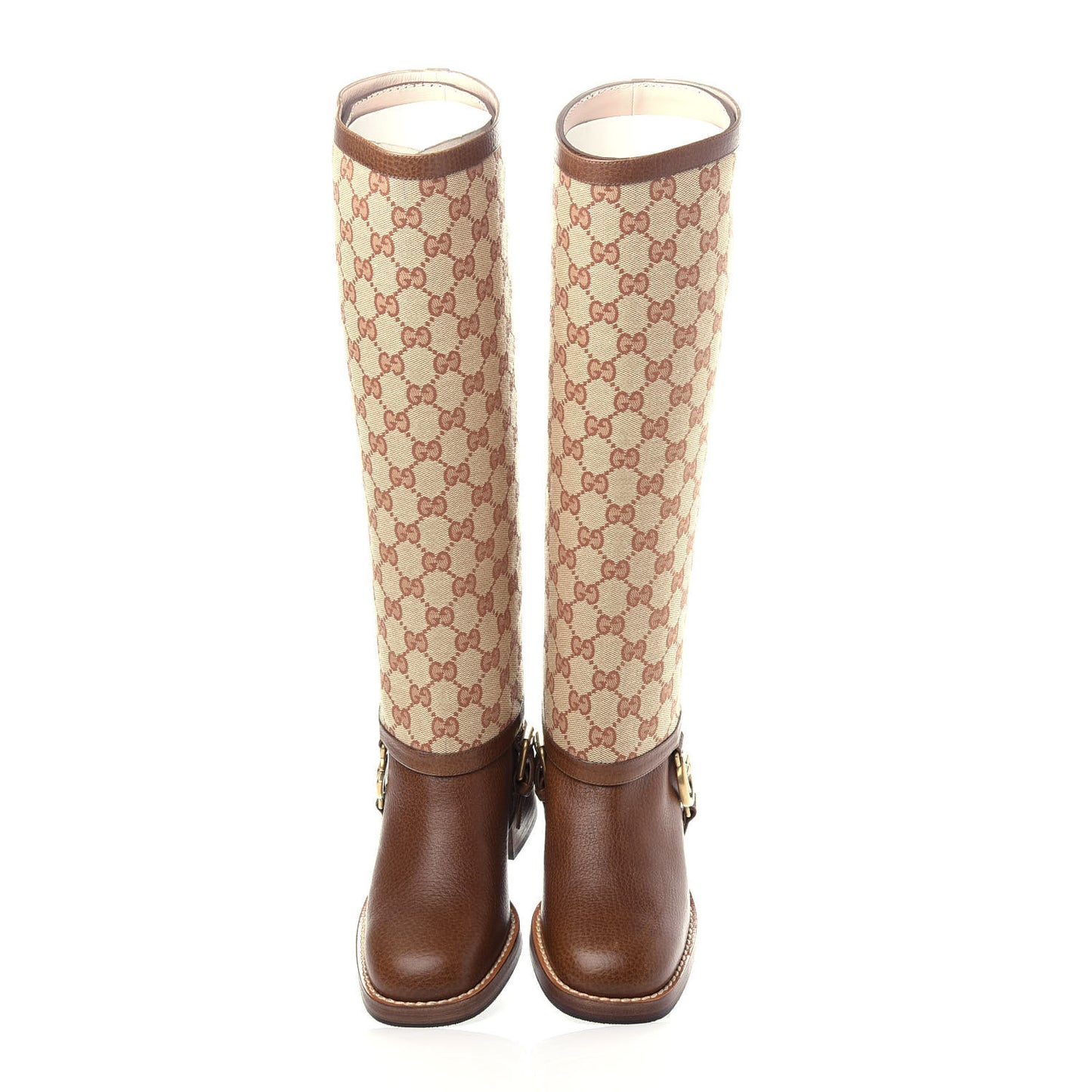 GG Monogram Calfskin Lola Tall Boots 36 Beige Ruggine Cuir
