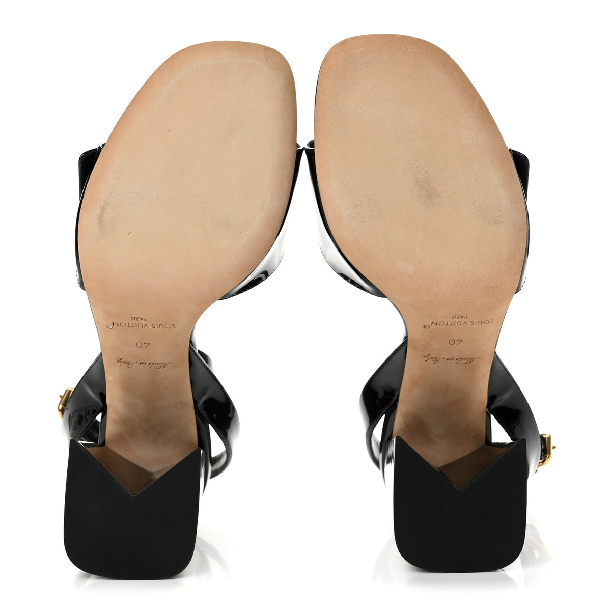 Patent Calfskin Shake Sandals 39 Black
