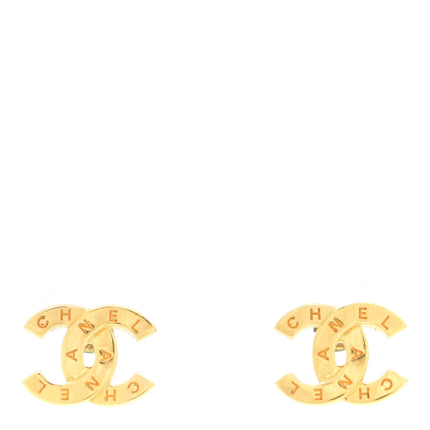 Metal CC Paris Button Stud Earrings Gold