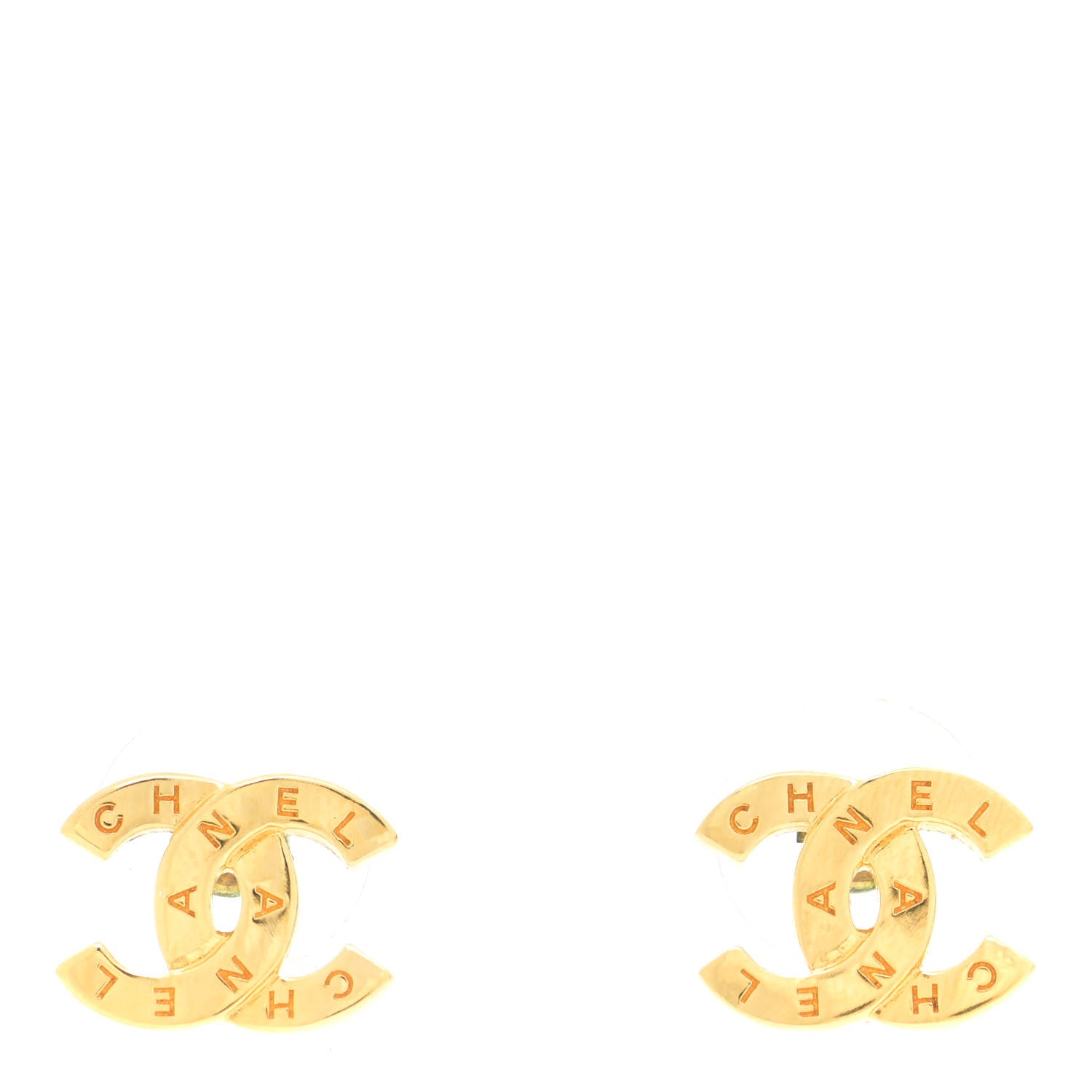 Chanel Metal CC Paris Button Stud Earrings Gold 1 of 6