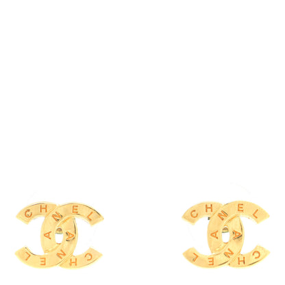 Chanel Metal CC Paris Button Stud Earrings Gold 1 of 6