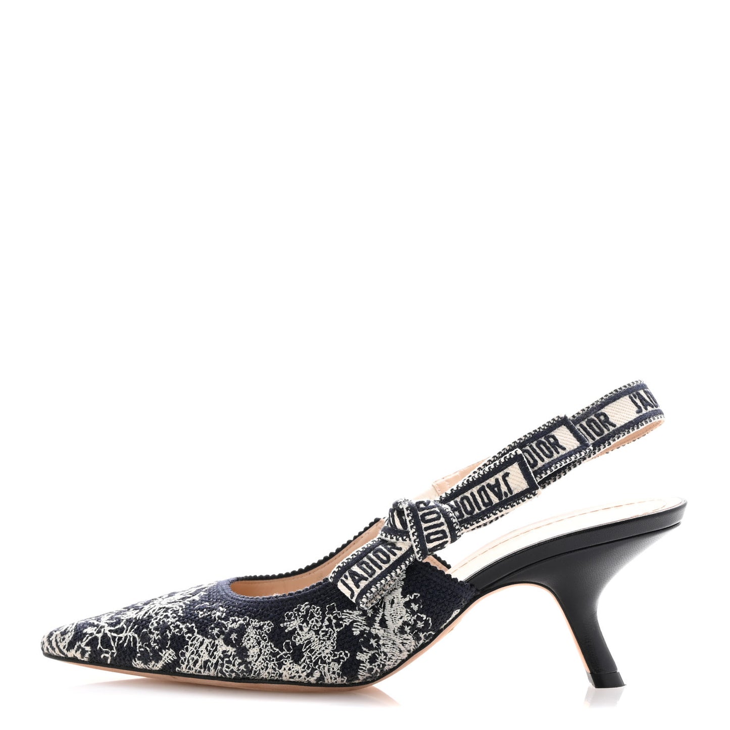 Toile de Jouy Ribbon Embroidered J'Adior Slingback 65mm Pumps 38 Blue Off White