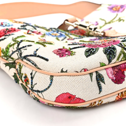 Gucci Canvas Beaded Floral Flora Small Jackie O Hobo White 9 of 10