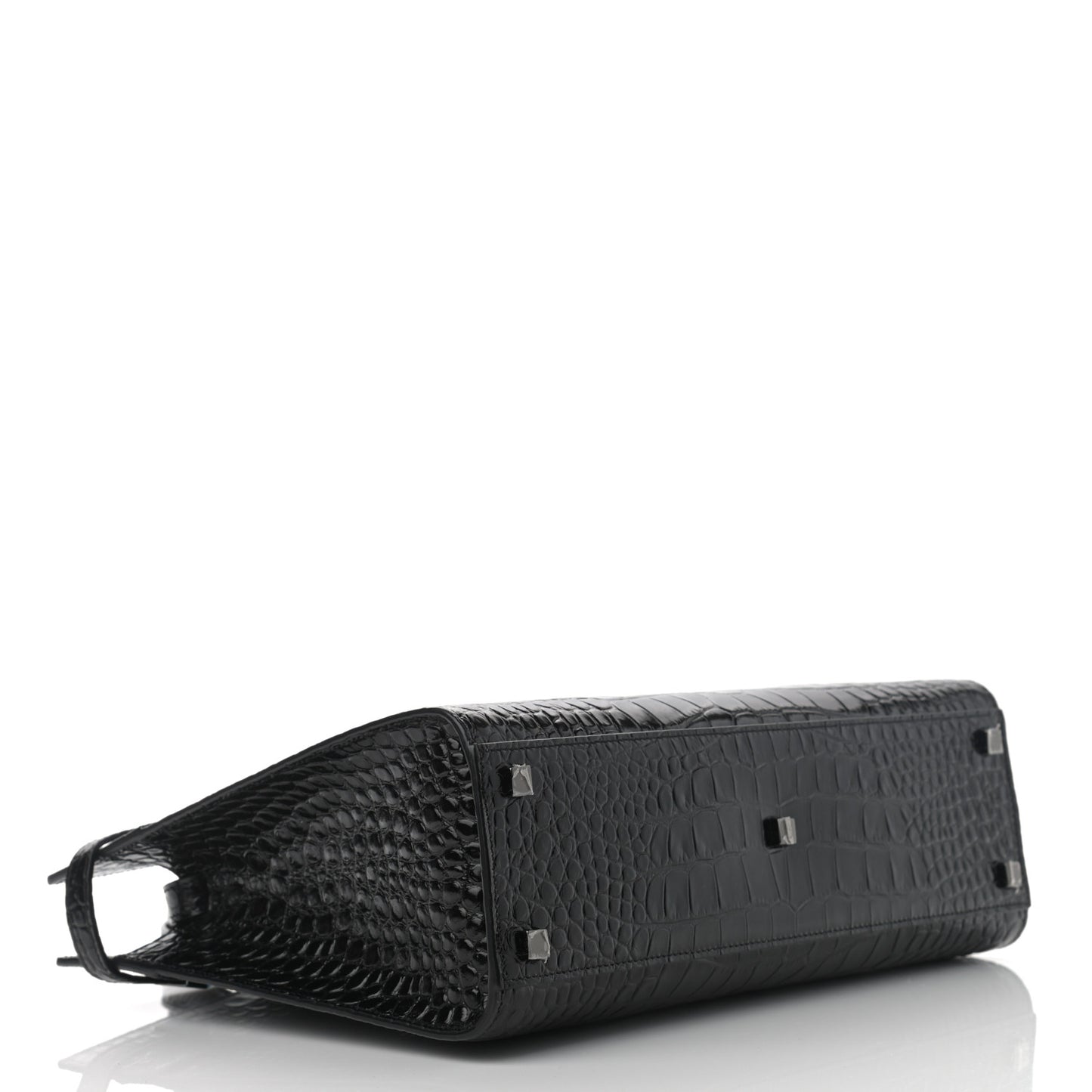 Shiny Calfskin Crocodile Embossed Small Manhattan Shopper Tote Black