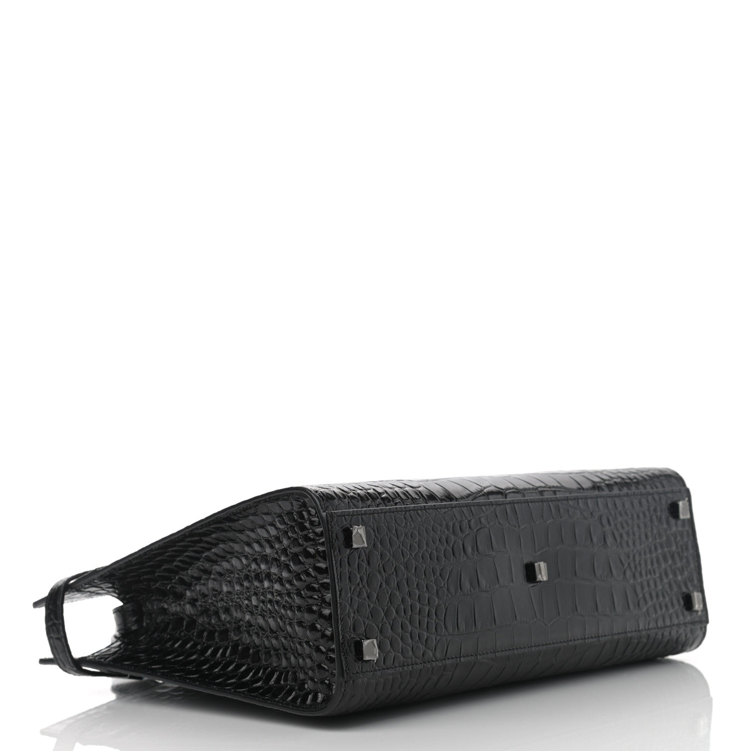 Saint Laurent Shiny Calfskin Crocodile Embossed Small Manhattan Shopper Tote Black 4 of 10