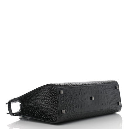 Saint Laurent Shiny Calfskin Crocodile Embossed Small Manhattan Shopper Tote Black 4 of 10