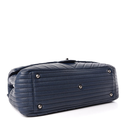 Chanel Calfskin Chevron Quilted XXL Travel Flap Bag Blue 4 of 10