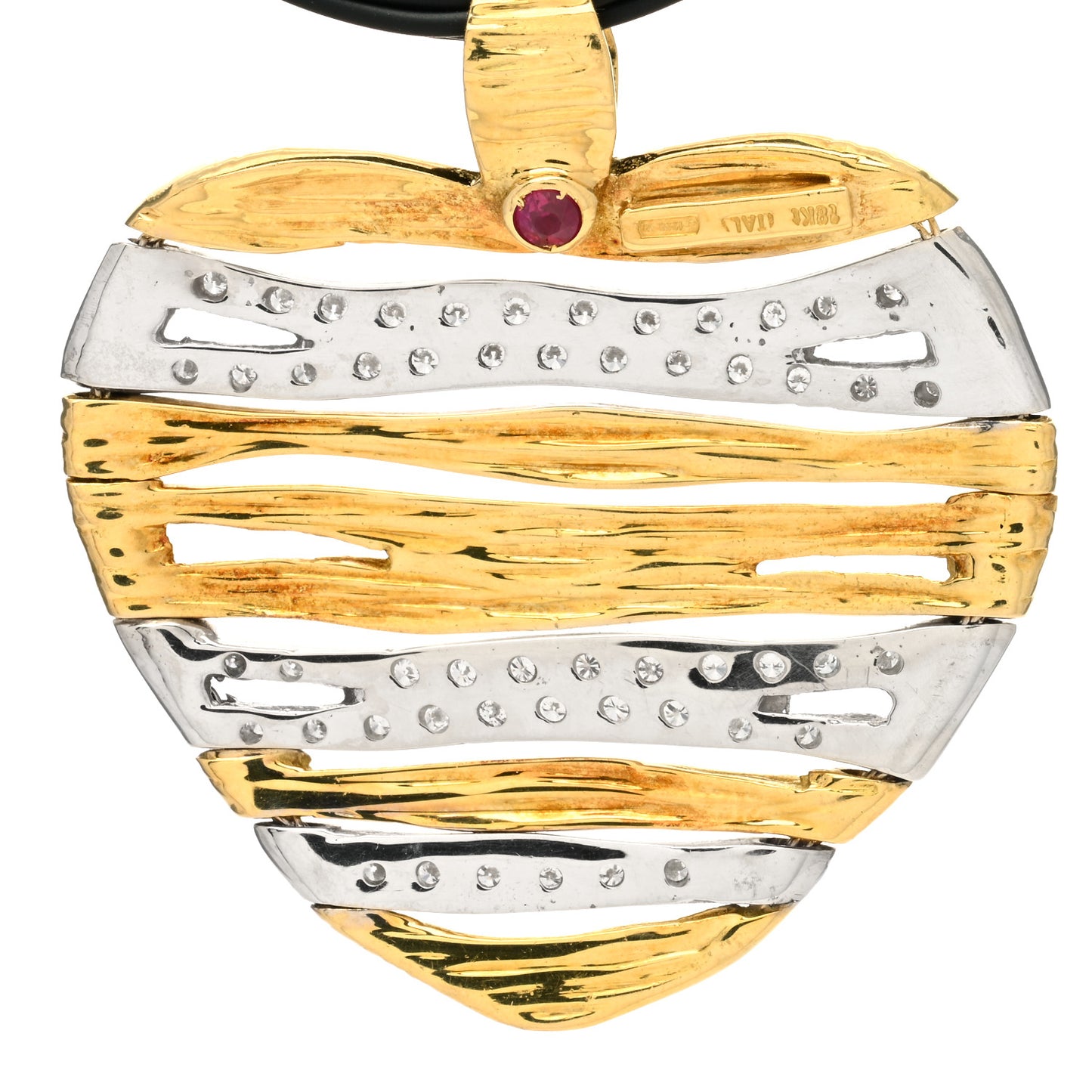 18K Yellow White Gold Diamond Elephant Hair Elephantino Heart Pendant Cord Necklace Black