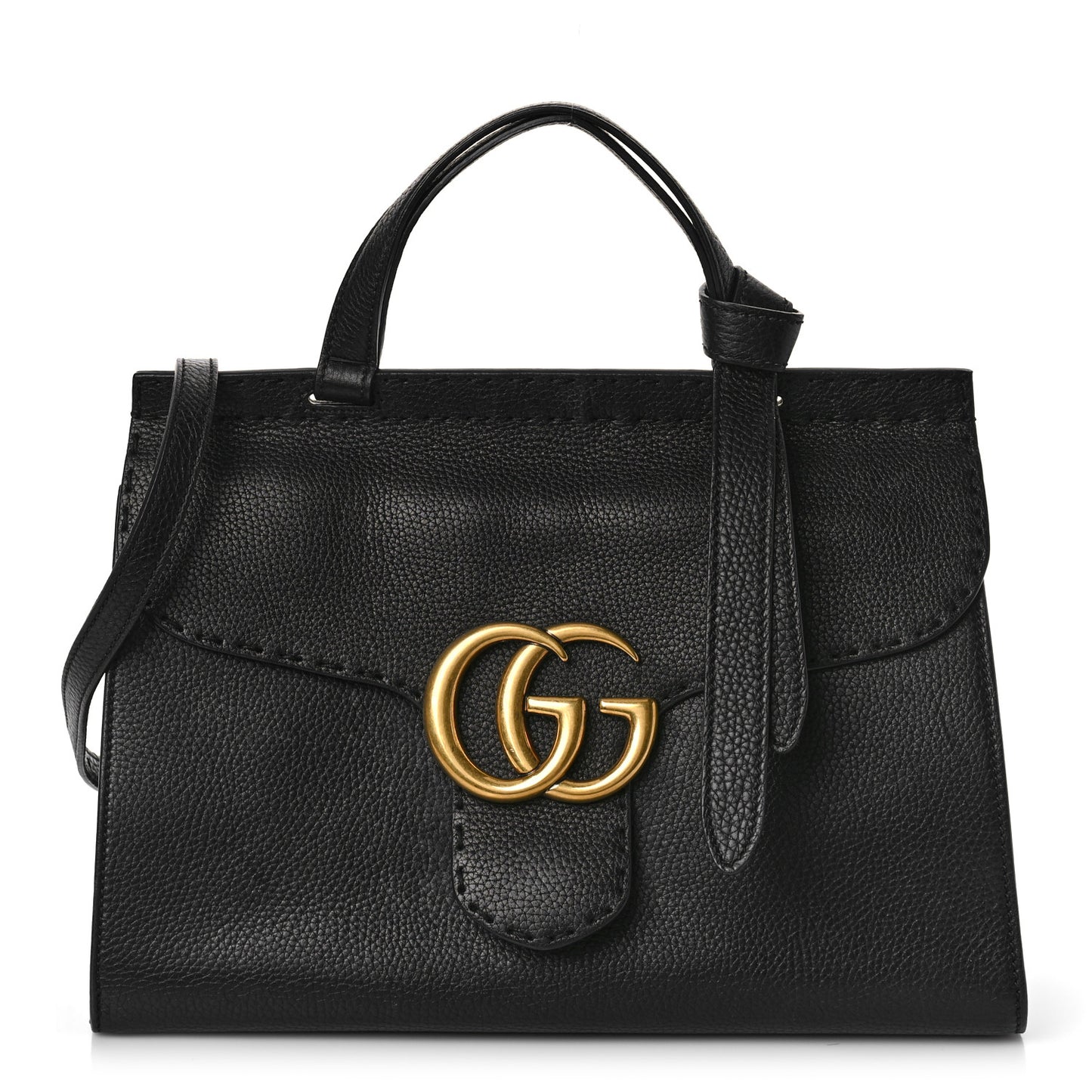 Calfskin Small GG Marmont Top Handle Bag Black