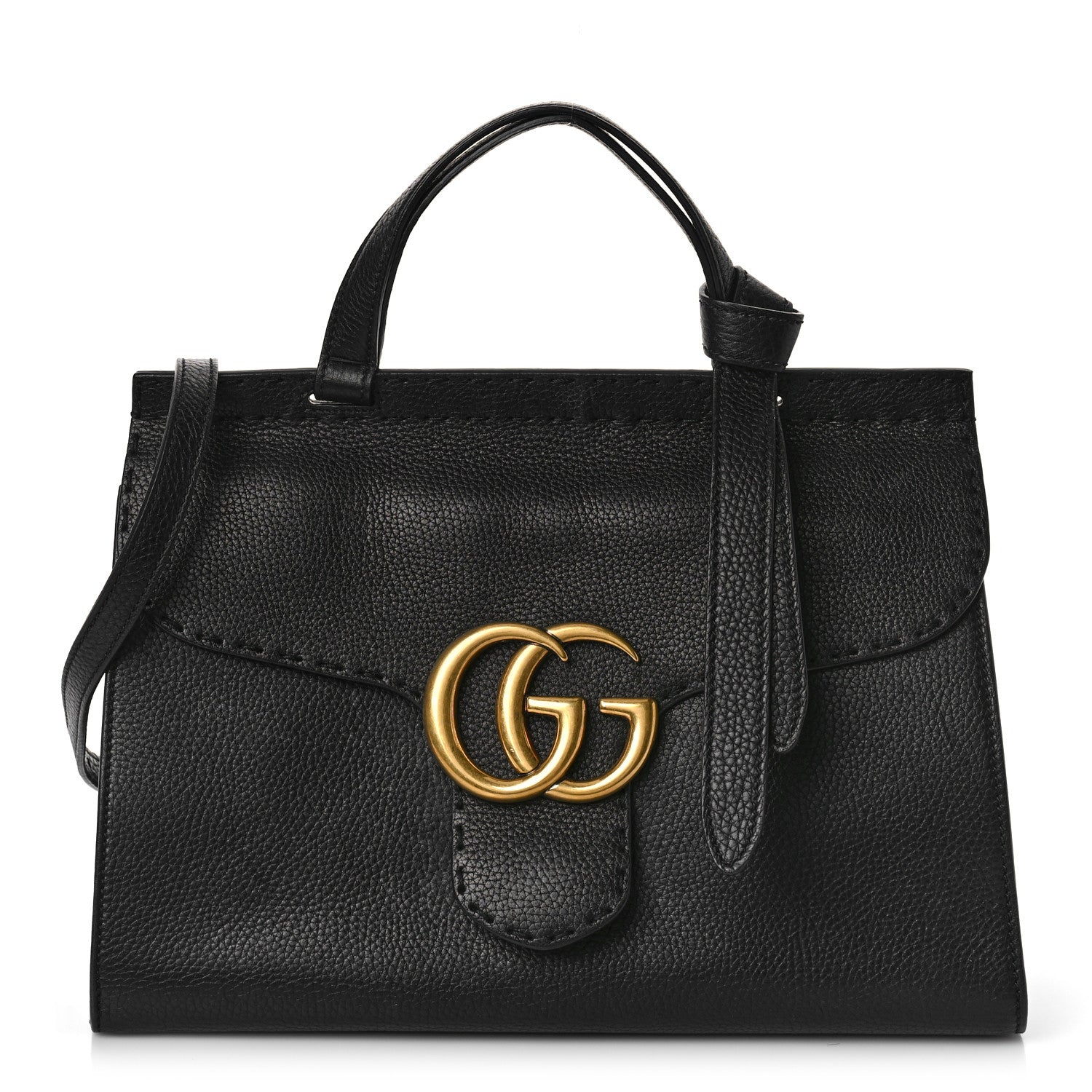 Gucci Calfskin Small GG Marmont Top Handle Bag Black 1 of 13