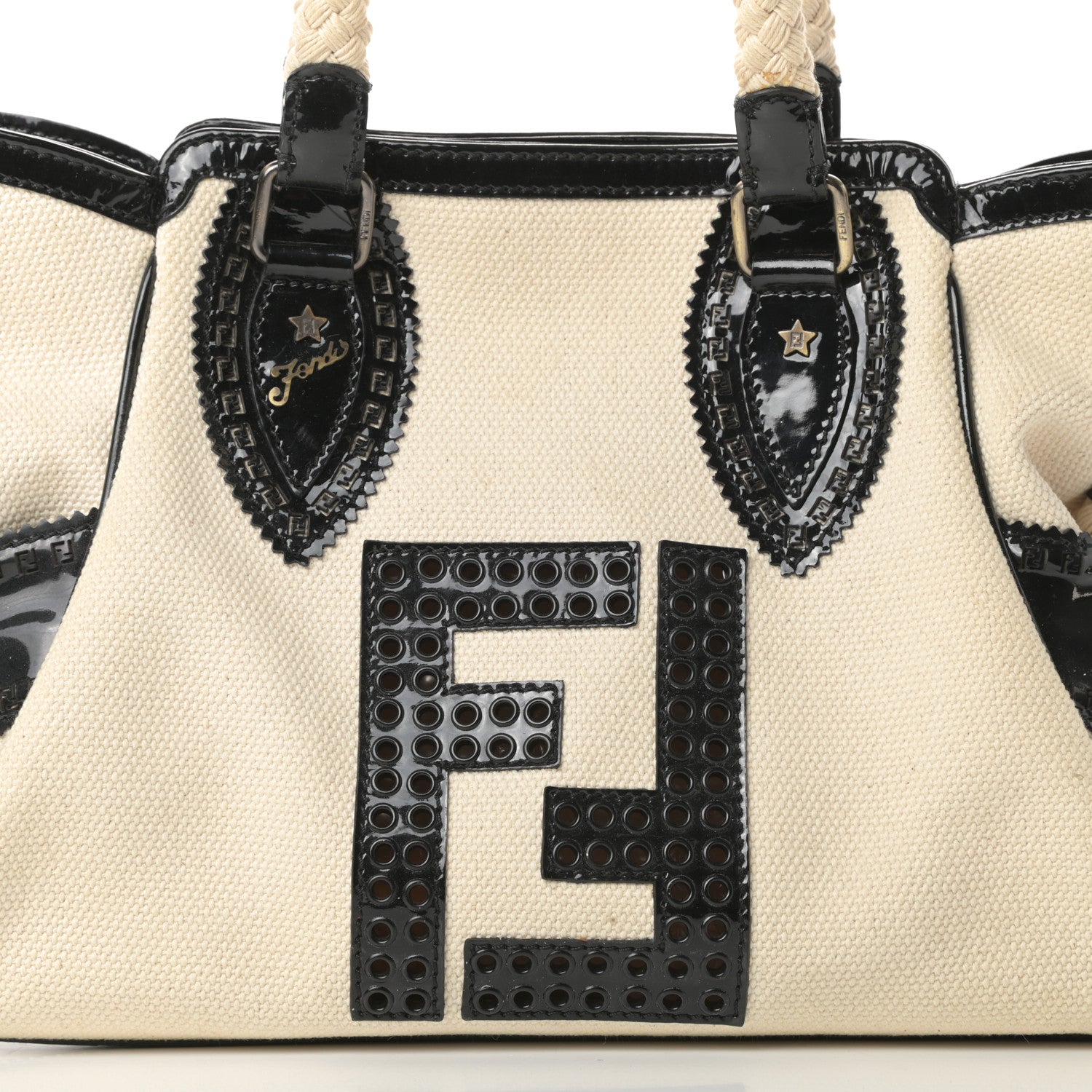Fendi Canvas Patent Grommet De Jour Tote Natural 8 of 10