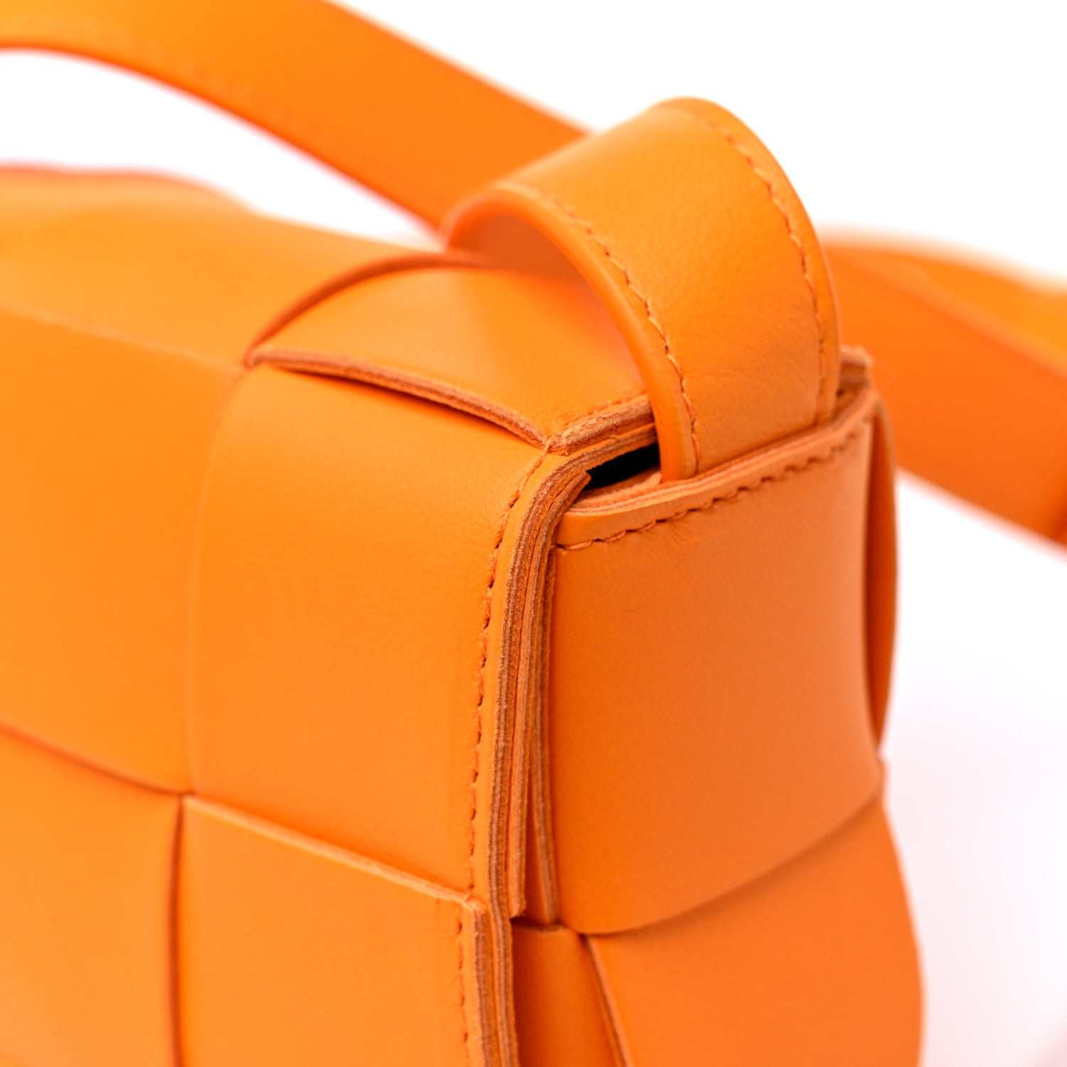 Bottega Veneta Lambskin Maxi Intrecciato Extra Mini Cassette Crossbody Bag Tangerine 9 of 10