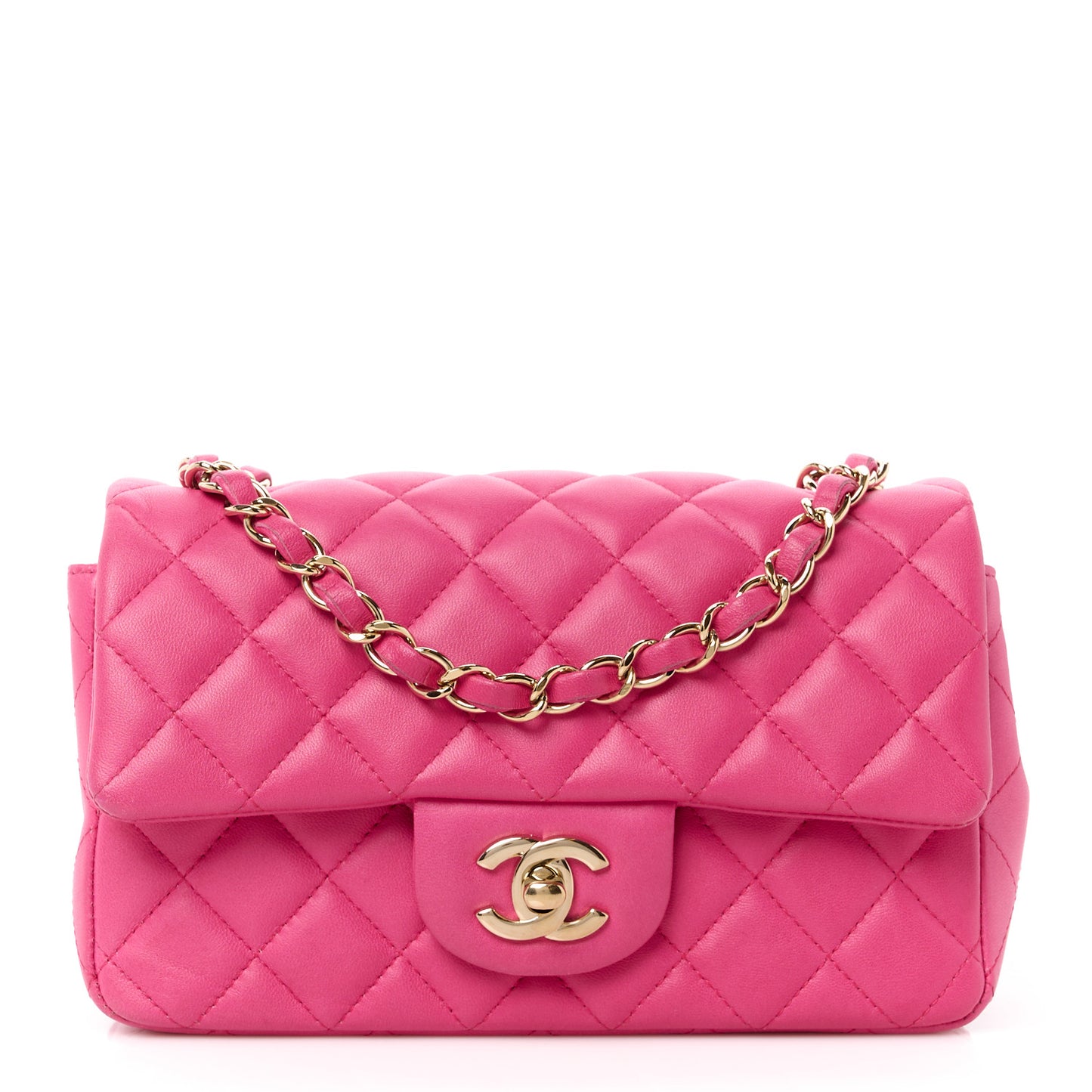 Lambskin Quilted Mini Rectangular Flap Fuchsia