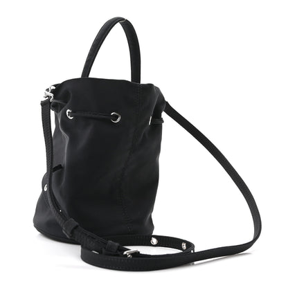 Balenciaga Recycled Sport Nylon Logo Embroidered Wheel Drawstring Bucket Bag Black White 3 of 10