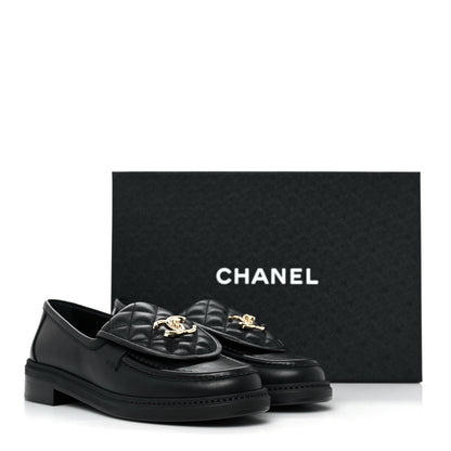 Chanel Lambskin Quilted CC Turnlock Loafers 38 Black 9 of 9