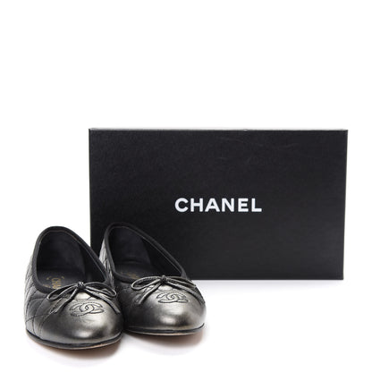 Chanel Metallic Aged Calfskin Quilted CC Cap Toe Ballerina Flats 37.5 Dark Silver 11 of 11
