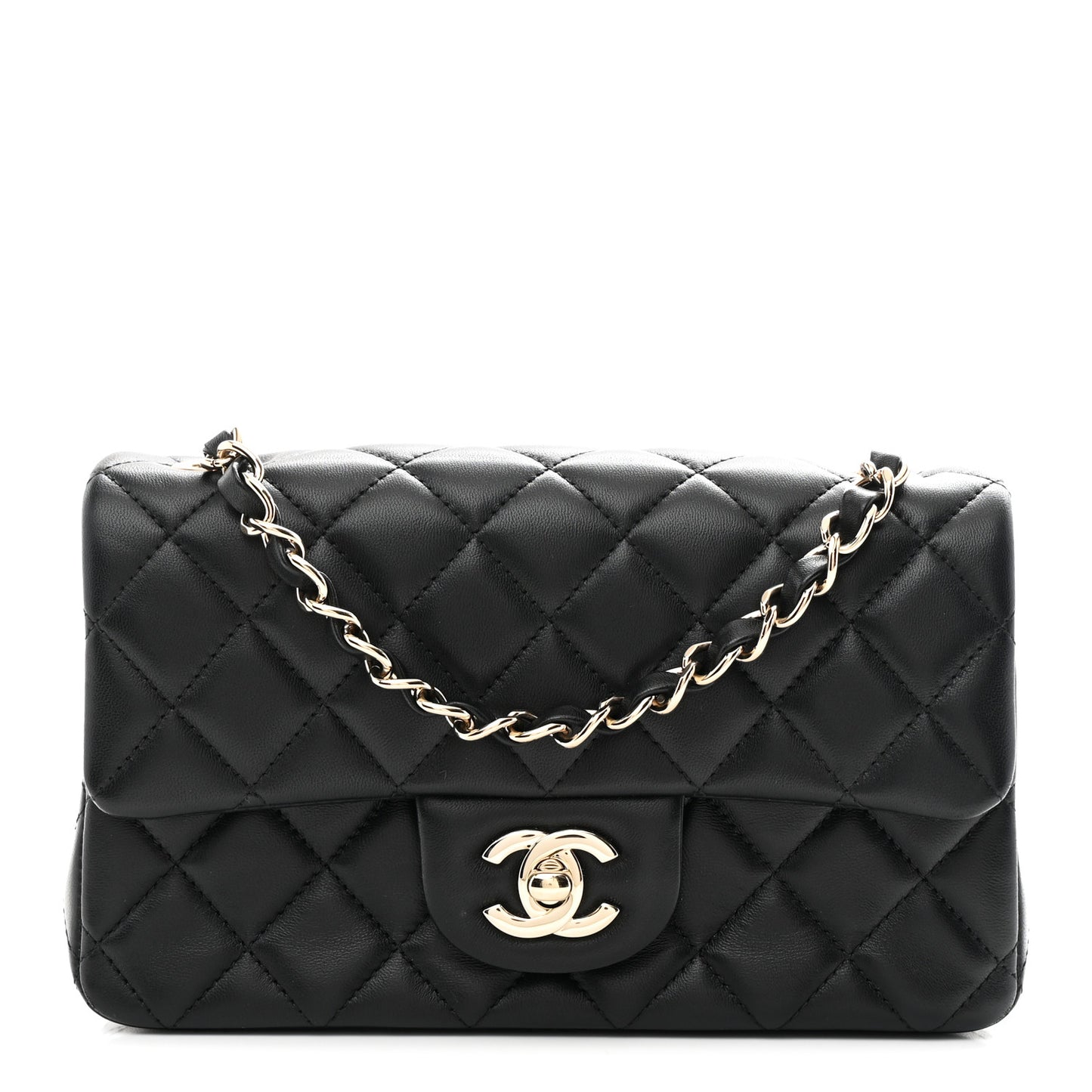 Lambskin Quilted Mini Rectangular Flap Black
