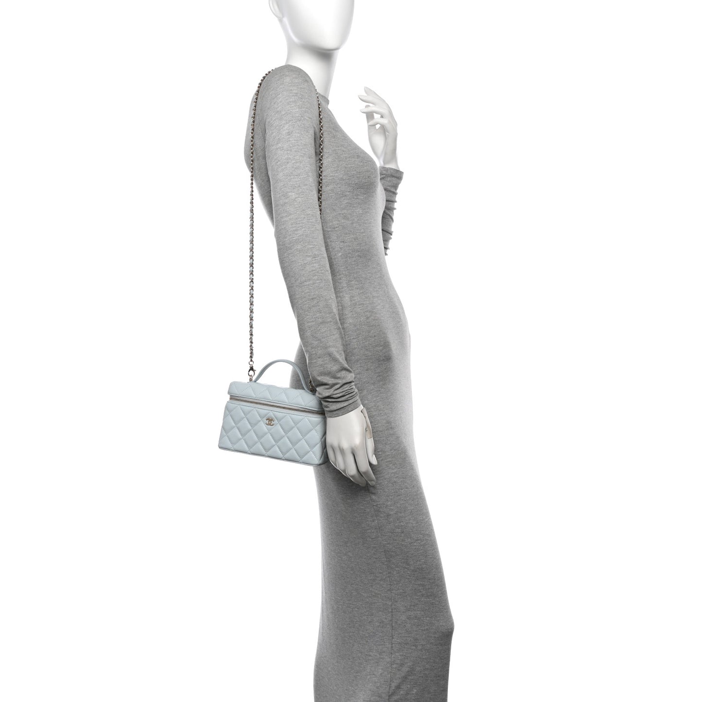 Caviar Quilted Top Handle Slim Vanity With Chain Light Blue