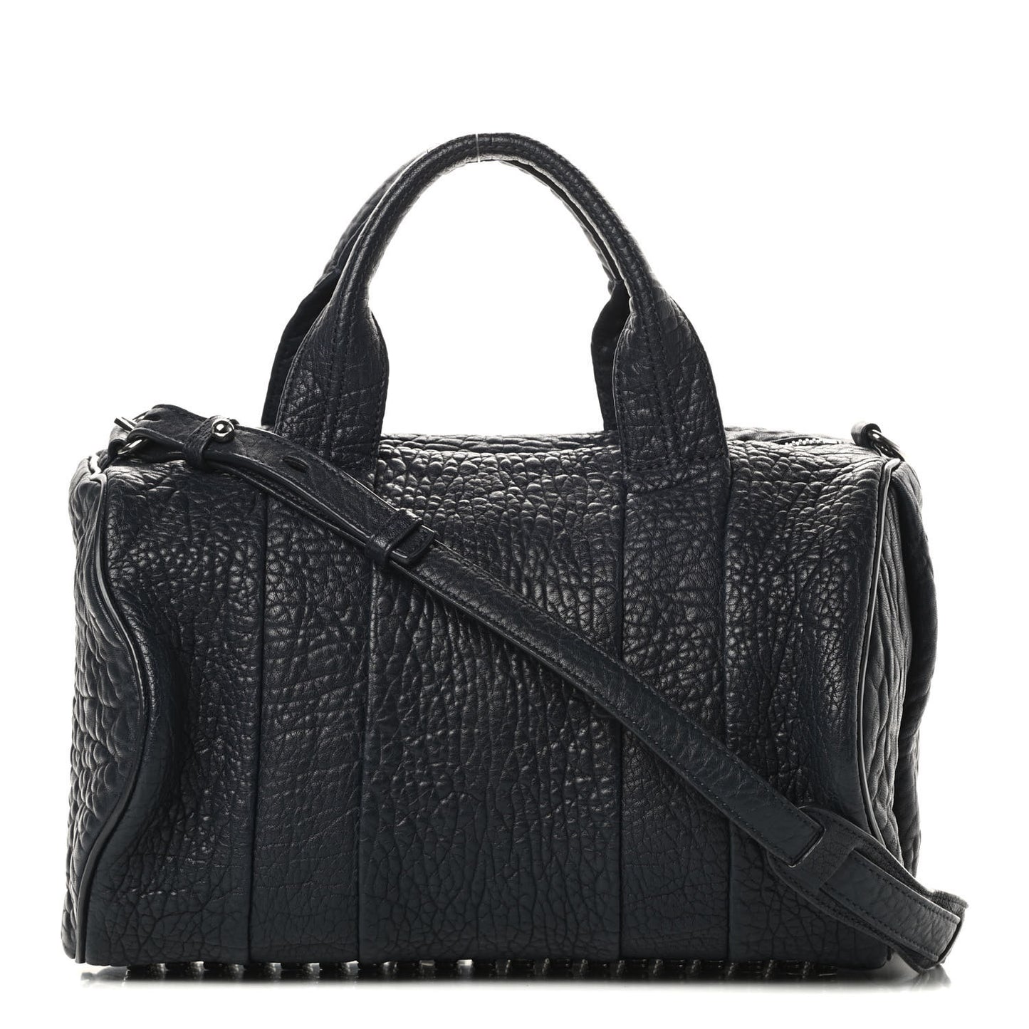Pebbled Lambskin Rocco Navy Silver Hardware