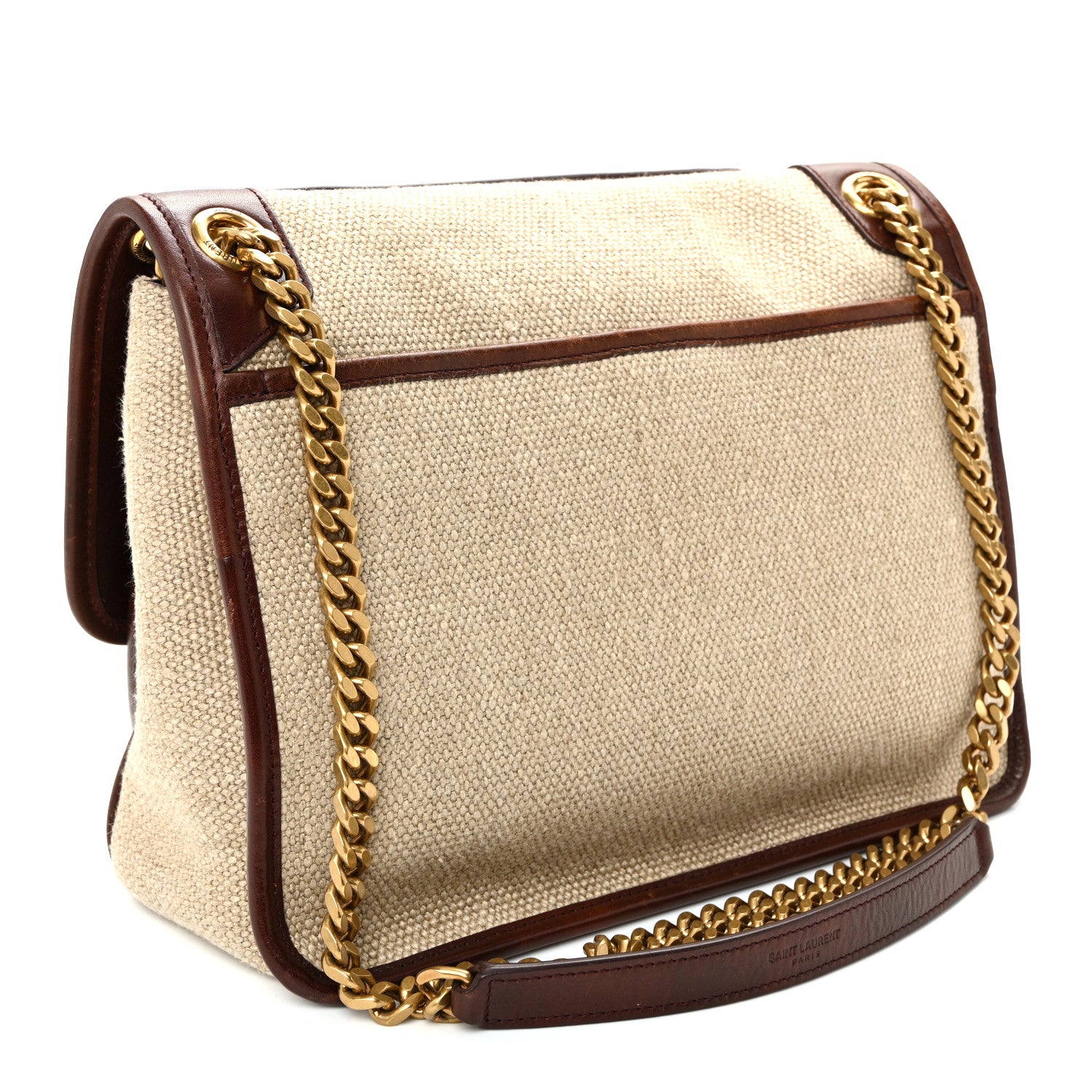 Saint Laurent Cotton Canvas Vintage Calfskin Monogram Medium Niki Chain Satchel Natural Chocolate 3 of 11