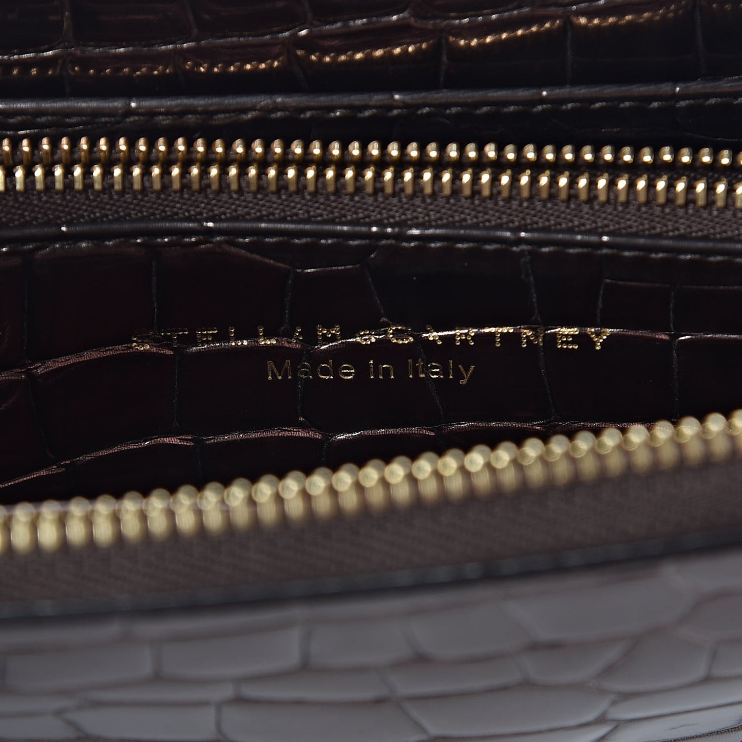 Metallic Embossed Crocodile Effect Zip Around Wallet Brown