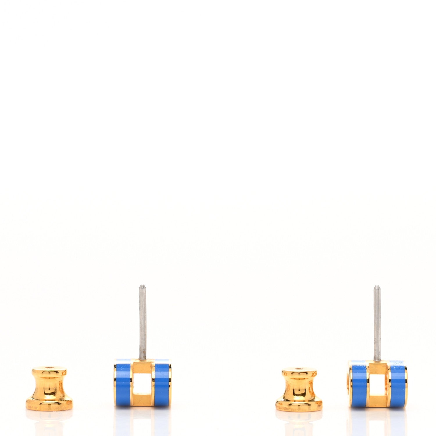 Hermes Gold Lacquered Pop H Earrings Bleu Sature 3 of 5