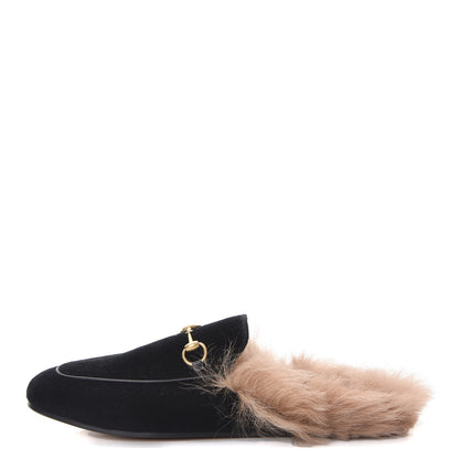 Gucci Velvet Fur Womens Princetown Slippers 41 Black 1 of 8