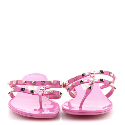 Valentino Garavani PVC Jelly Rockstud Caged Flat Thong Sandals 40 Dawn Pink 3 of 10