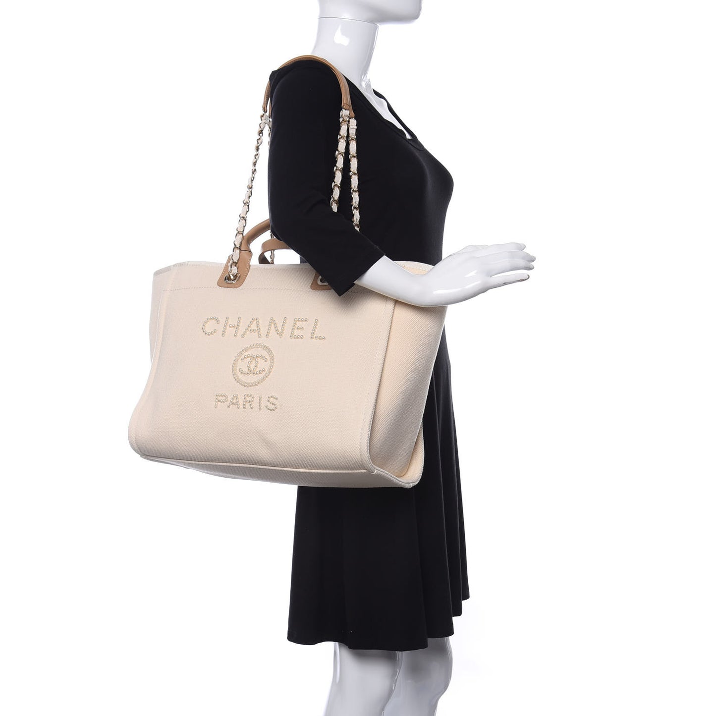 Canvas Pearl Medium Deauville Tote Ecru Beige