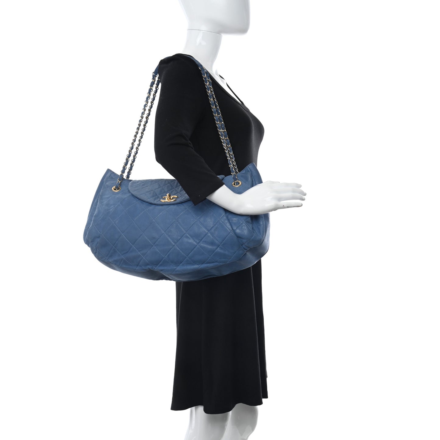 Iridescent Calfskin Chic Quilt Accordion Flap Bag Blue