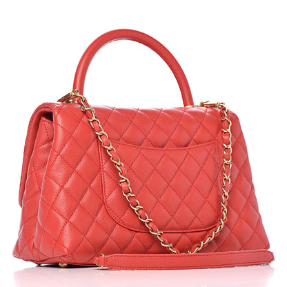 Chanel Caviar Quilted Small Coco Handle Flap Red 3 of 10