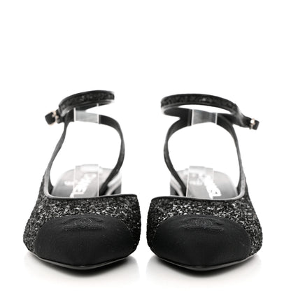 Chanel Glitter Grosgrain Cap Toe CC Ankle Wrap Pumps 38 Black 2 of 9