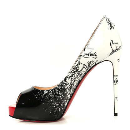 Christian Louboutin Patent New Very Prive Degraloubi Printed 120 Pumps 37 Black Snow 1 of 9