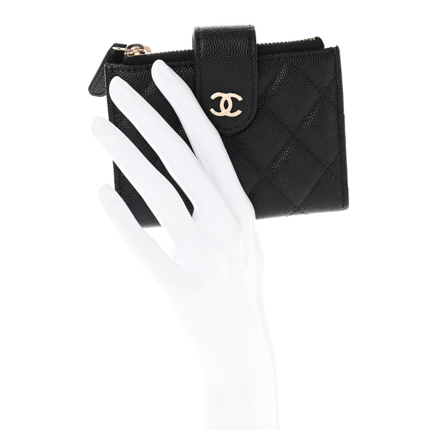 Chanel Caviar Quilted Compact Zipped Pocket Wallet Black 2 of 8