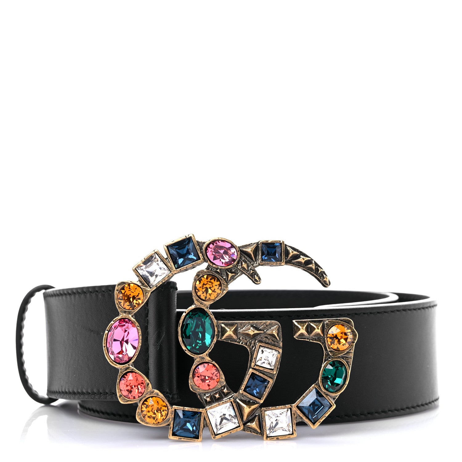 Gucci Calfskin Crystal Double G 40mm Belt 70 28 Black Multicolor 1 of 5