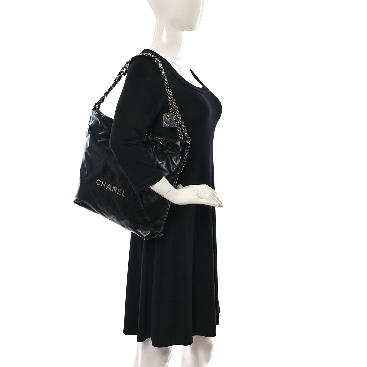 Shiny Calfskin Quilted Small Chanel 22 Black
