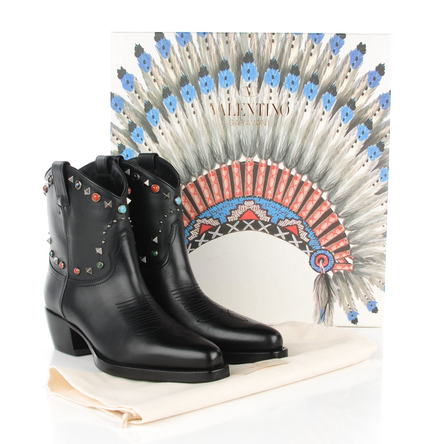 Valentino Garavani Calfskin Rockstud Rolling Cowboy Ankle Boots 39 Black 5 of 9