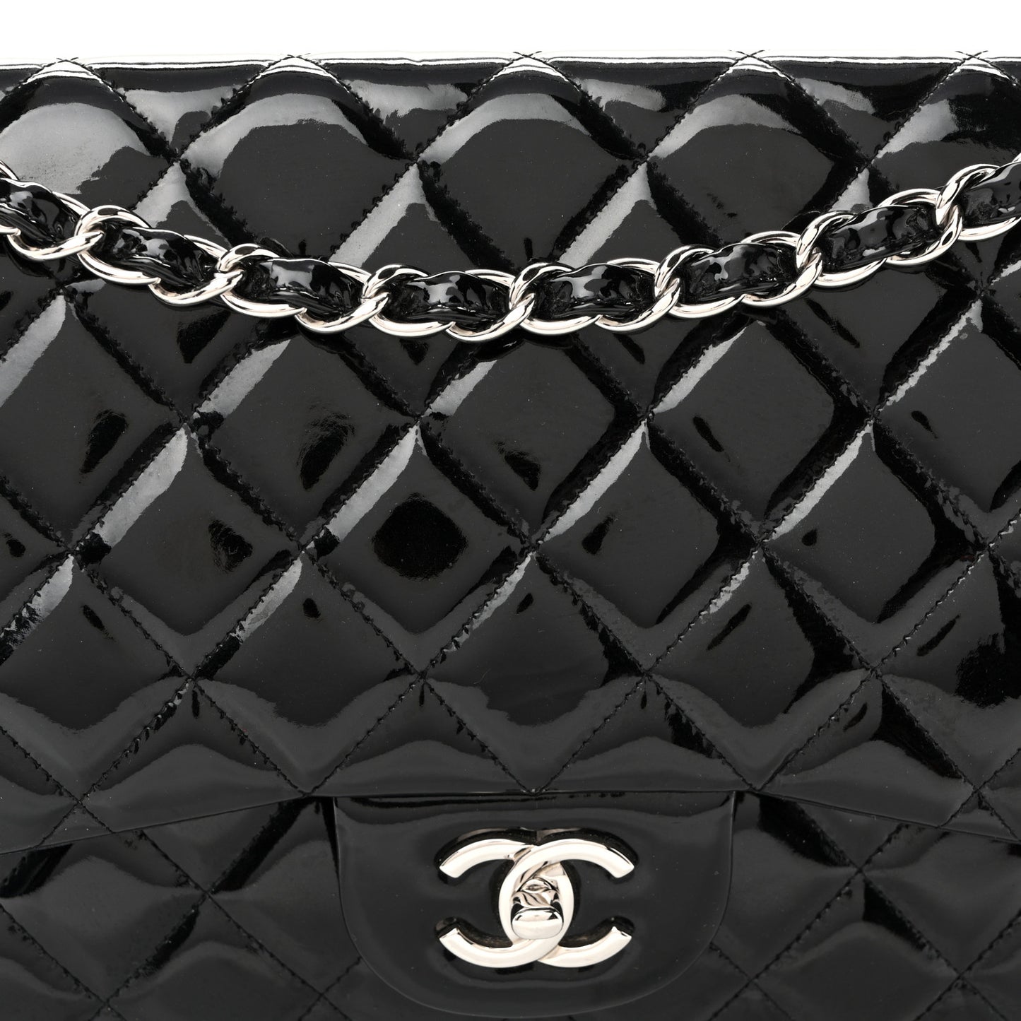Patent Quilted Jumbo Double Flap Black